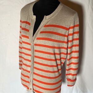 Tan & Orange Striped Lightweight Button-Up Cardigan